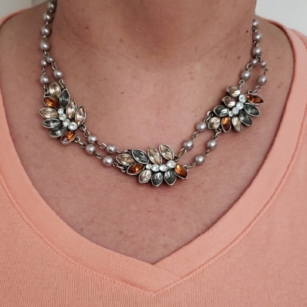 Avon Silver and Gold Floral Necklace